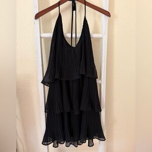 Black Tiered Pleated Mini Dress - Lightweight Halter